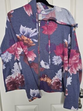 Marika Floral Zip Hoodie in Lavendar with Pink & White Blooms